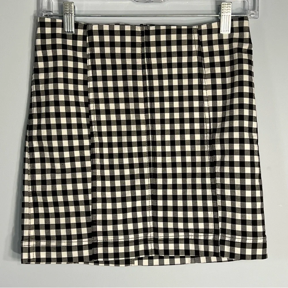 Free People Black and White Checkered Mini Skirt - Picture 2 of 8